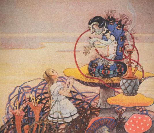 Alice’s Adventures in Wonderland by Lewis Carroll, illustrated by Gwynedd M. Hudson British Library : Alamy Stock Photo