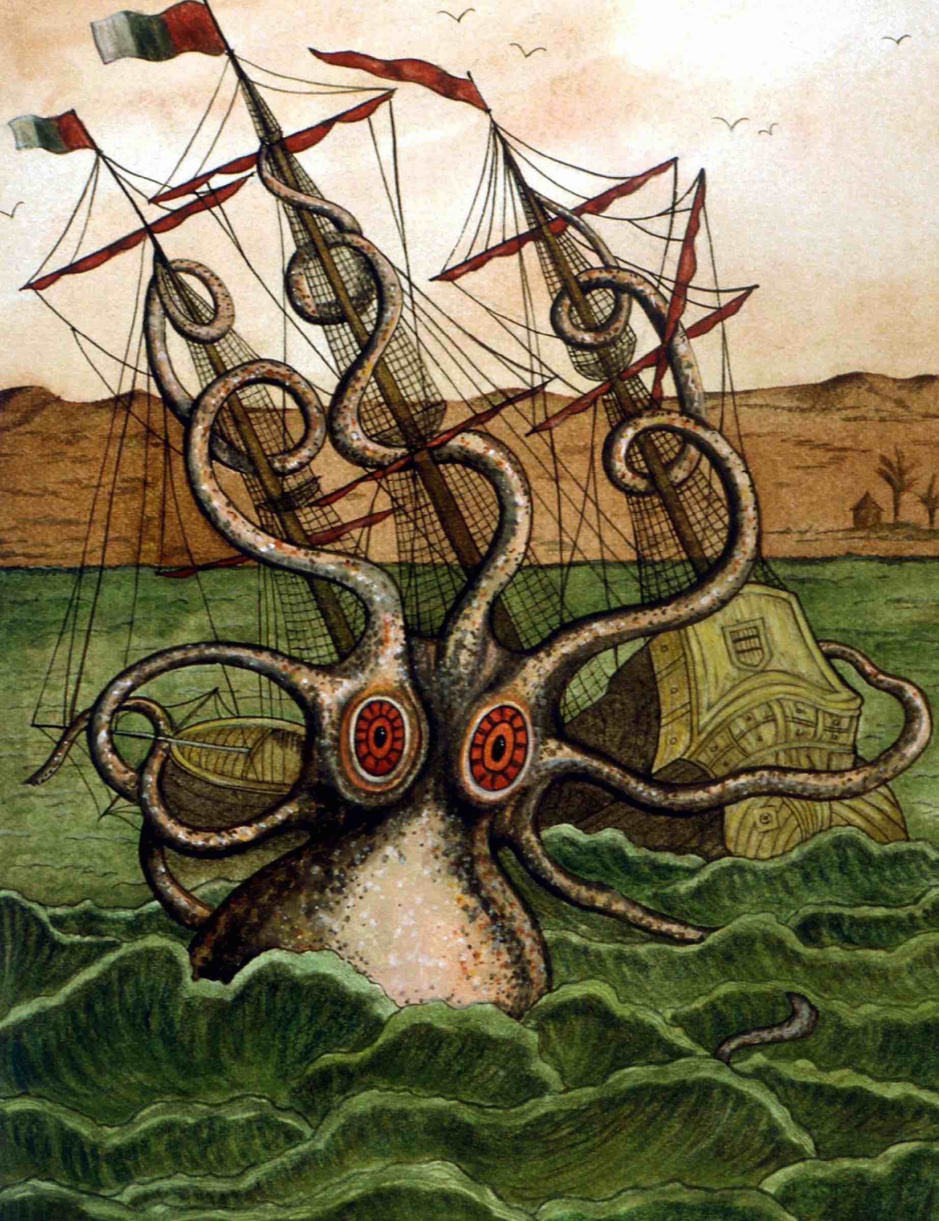Colossal Octopus Attacking Ship (1801), by Pierre Denys de Montfort Charles Walker Collection : Alamy Stock Photo