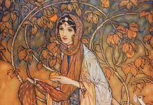 From Stories from the Arabian nights retold by Laurence Houseman; with drawings by Edmund Dulac. Wikimedia Commons.